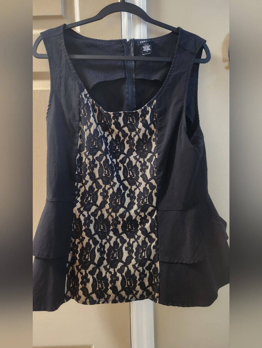torrid Black Lace-Front Peplum Tank with Nude Lining